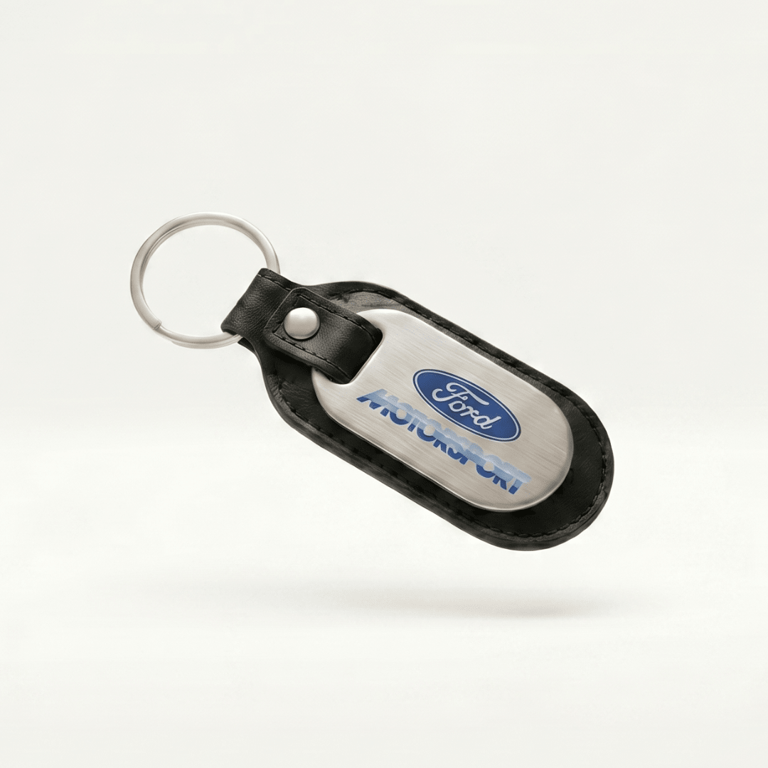Ford Motorsport Stainless Steel & Leather Keychain - Ford Show Parts